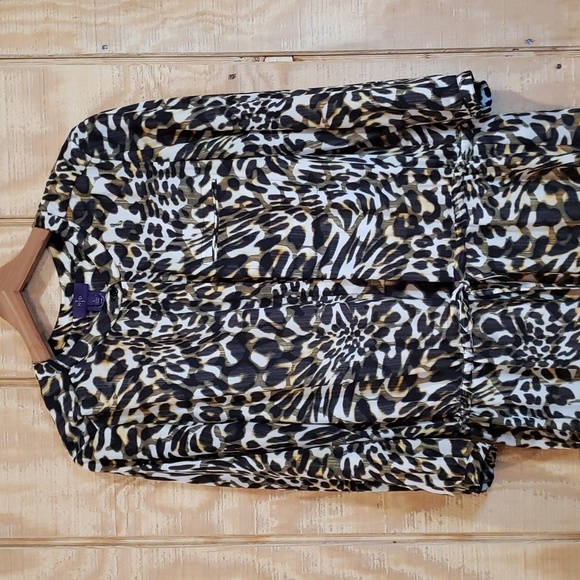 NYDJ Leopard Animal Print Button Front Long Sleeve Shirt Dress Size L - Picture 2 of 10